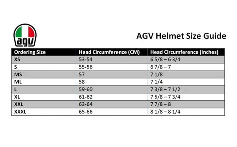 agv helmet size guide.